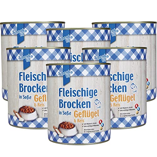 Schecker Nassfutter - Fleischige Brocken in Soße - Geflügel & Reis - 6 x 800 g - für alle ausgewachsenen Hunde von Schecker