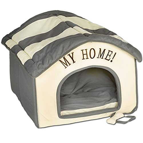 Wohnungs Hundehütte grau beige 60x60x50 cm Indoorhütte Die wunderschöne, plüschig-weiche Stoffhütte mit My Home- Stickerei ist EIN idealer Rückzugsort für kleine Hunde von Schecker