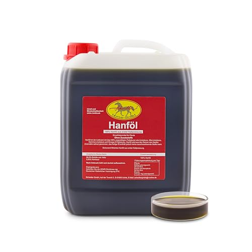 Scheidler Horse-direkt Hanföl für Pferde & Hunde, 5 Liter Kanister 100% kaltgepresstes Hanföl aus dem Cannabis Sativa Samen, Naturprodukt ohne Zusatz, auch zum Barfen von Scheidler horse-direkt