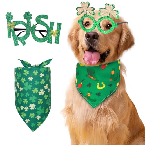 St. Patricks Day Hundekostüm, St. Paddy's Day, Halstücher mit grünem irischem Brillenrahmen, Foto-Requisiten für mittelgroße und große Hunde, 4-teiliges Set von Scheppend
