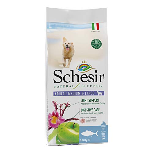 Schesir, Alleinfuttermittel für ausgewachsene Hunde mittlerer Größe, natürliche Selection Linie mit hohem Thunfischgehalt, Kroketten – Beutelformat 9,6 kg von Schesir