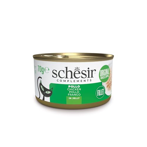 Schesir, Hühnerfilets in Gelee, ergänzendes Nassfutter für Katzen, Originalrezept, 100% natürlich, 12 Dosen à 70 g von Schesir