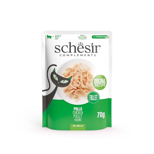 Schesir, Hühnerfilets in Gelee, ergänzendes Nassfutter für Katzen, Originalrezept, 100% natürlich, 12 Beutel à 70 g von Schesir