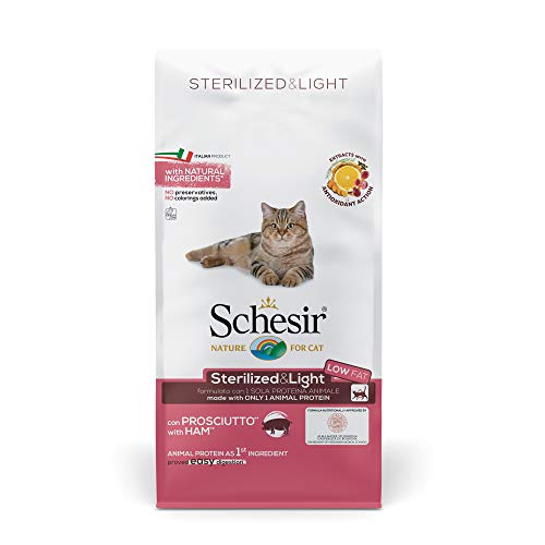 Schesir, Katzenfutter für Erwachsene, sterilisiert, Linie Light mit Schinken, Kroketten - Beutelformat 10 kg von Schesir