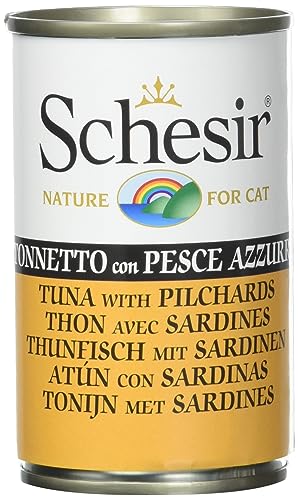 Schesir, Nassfutter für Erwachsene Katzen, Bacoreta mit Blaufisch, hergestellt in Weichgelatine, insgesamt 0,84 kg (6 Dosen x 140 g) von Schesir