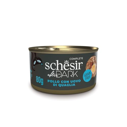 Schesir After Dark, Geschmack Hähnchen mit Wachteleiern in Filets, komplettes Nassfutter für ausgewachsene Katzen (12 Dosen à 80 g) Schesir After Dark, Geschmack Hähnchen mit Wachteleiern in Filets, komplettes Nassfutter für ausgewachsene Katzen (12 Dosen à 80 g) von Schesir