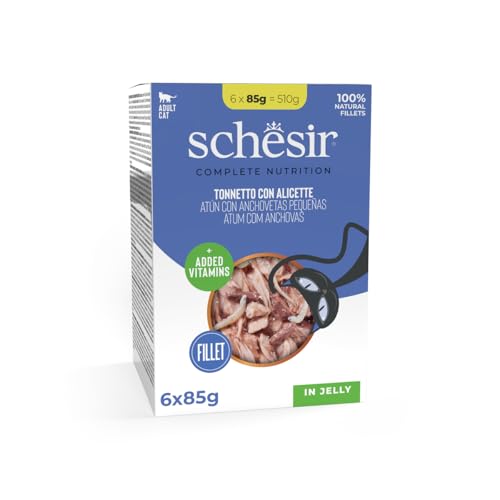 Schesir, Thunfisch mit Alicette in Gelee, komplettes Nassfutter für Katzen, im Beutel, mit zusätzlichen Vitaminen, 100% natürlich, 6 x 85 g von Schesir