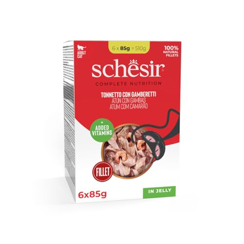 Schesir, Thunfisch mit Garnelen in Gelee, komplettes Nassfutter für Katzen, im Beutel, mit zusätzlichen Vitaminen, 100% natürlich, 6 x 85 g von Schesir