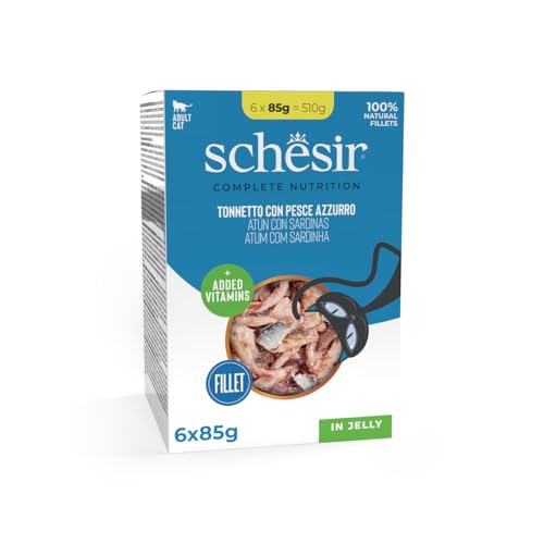 Schesir, Thunfisch mit blauem Fisch in Gelee, komplettes Nassfutter für Katzen, im Beutel, mit zusätzlichen Vitaminen, 100% natürlich, 6 x 85 g von Schesir