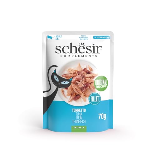 Schesir, Thunfischfilets in Gelee, ergänzendes Nassfutter für Katzen, Originalrezept, 100% natürlich, 12 Beutel à 70 g von Schesir