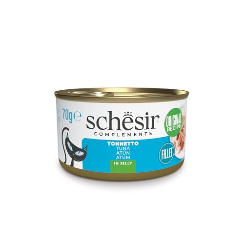 Schesir, Thunfischfilets in Gelee, ergänzendes Nassfutter für Katzen, Originalrezept, 100% natürlich, 12 Dosen à 70 g von Schesir