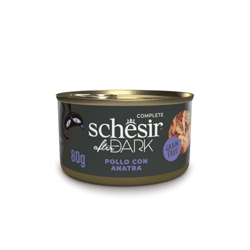 Schesir After Dark, Geschmack Huhn mit Ente in Filets, komplettes Nassfutter für Erwachsene Katzen (Dosen 12 x 80 g) von Schesir
