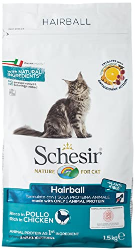 Schesir Cat Adult Maintenance Hairball Huhn, Katzenfutter trocken für erwachsene Katzen, Beutel, 1.5 kg von Schesir