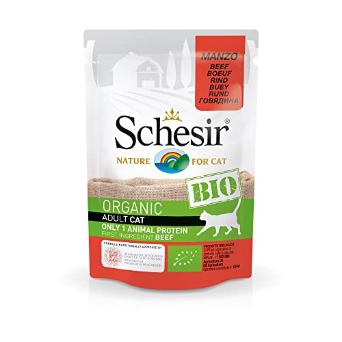 Schesir Cat Bio Monoprotein Rind, Katzenfutter nass, 16 Beutel x 85 g von Schesir