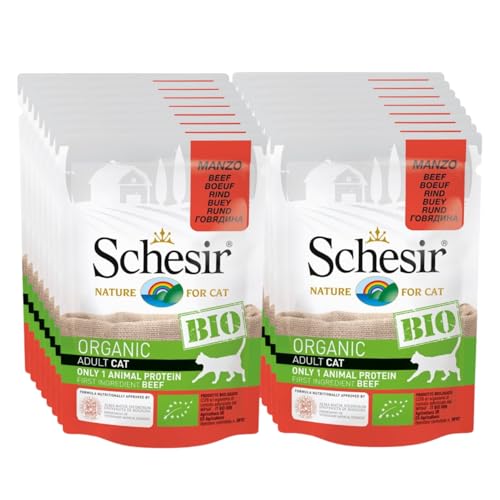 Schesir Cat Bio Monoprotein Rind, Katzenfutter nass, 16 Beutel x 85 g von Schesir
