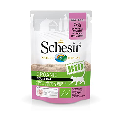 Schesir Cat Bio Monoprotein Schwein, Katzenfutter nass, 16 Beutel x 85 g von Schesir