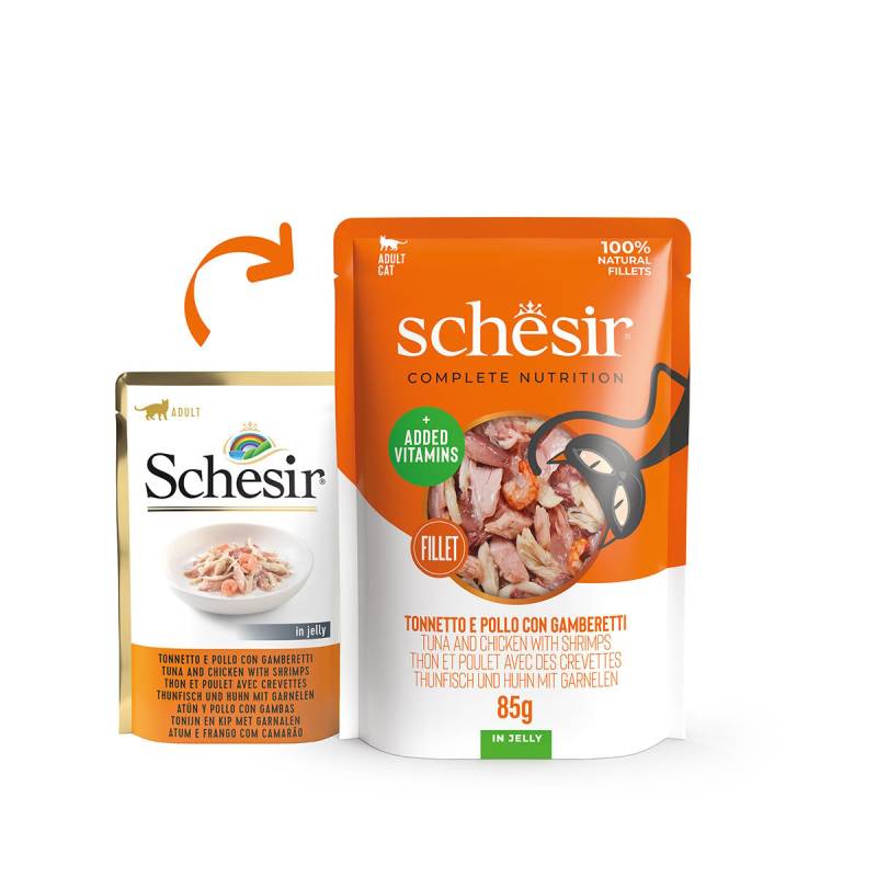 Schesir Cat Complete Thunfisch, Huhn, Garnelen in Jelly 12x85 g von Schesir