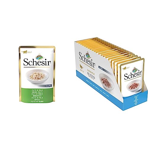 Schesir Cat Jelly Hühnerfilet, Katzenfutter nass in Gelee, 20 Beutel x 85 g & Cat Jelly Thunfisch, Katzenfutter nass in Gelee, 20 Beutel x 85 g von Schesir