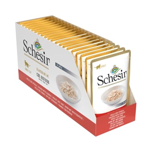 Schesir Cat Jelly Hühnerfilet mit Wolfsbarsch, Katzenfutter nass in Gelee, 20 Beutel x 85 g von Schesir