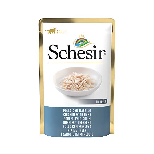 Schesir Cat Jelly Huhn mit Seehecht, Katzenfutter nass in Gelee, 20 Beutel x 85 g von Schesir