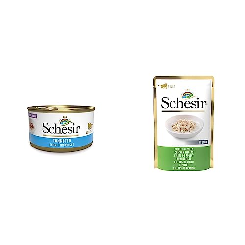 Schesir Cat Jelly Thunfisch, Katzenfutter nass in Gelee, 24 Dosen x 85 g & Cat Jelly Hühnerfilet, Katzenfutter nass in Gelee, 20 Beutel x 85 g von Schesir