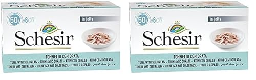 Schesir Cat Jelly Thunfisch mit Goldbrasse, Katzenfutter nass in Gelee, 1 x 6 Dosen x 50 g (Packung mit 2) von Schesir