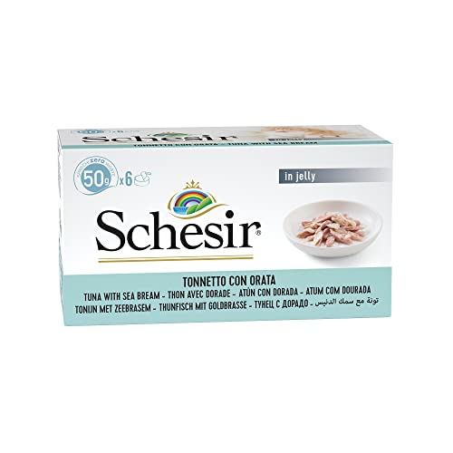 Schesir Cat Jelly Thunfisch mit Goldbrasse, Katzenfutter nass in Gelee, 1 x 6 Dosen x 50 g von Schesir