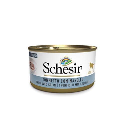 Schesir Cat Jelly Thunfisch mit Seehecht, Katzenfutter nass in Gelee, 24 Dosen x 85 g von Schesir