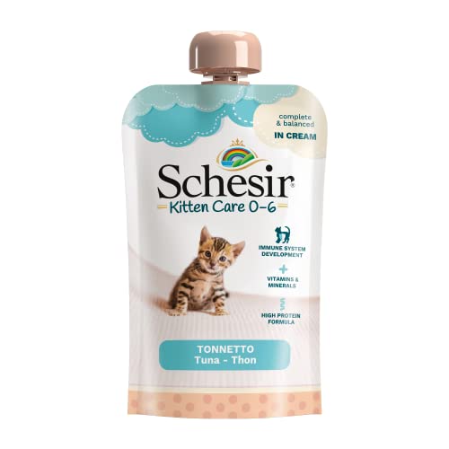 Schesir Cat Kitten Cream Thunfisch - Kitten Nassfutter für Junge Katzen - Hühner-Creme getreidefrei, mit viel Protein, Vitaminen & Mineralstoffen (20 x 150g Beutel) von Schesir