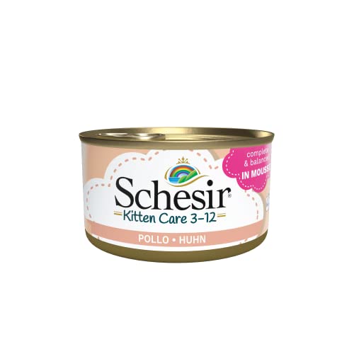 Schesir Cat Kitten Mousse Huhn - Kitten Nassfutter für Junge Katzen - Katzenfutter nass getreidefrei, mit viel Protein, Vitaminen & Mineralstoffen (24 x 85g Dose) von Schesir