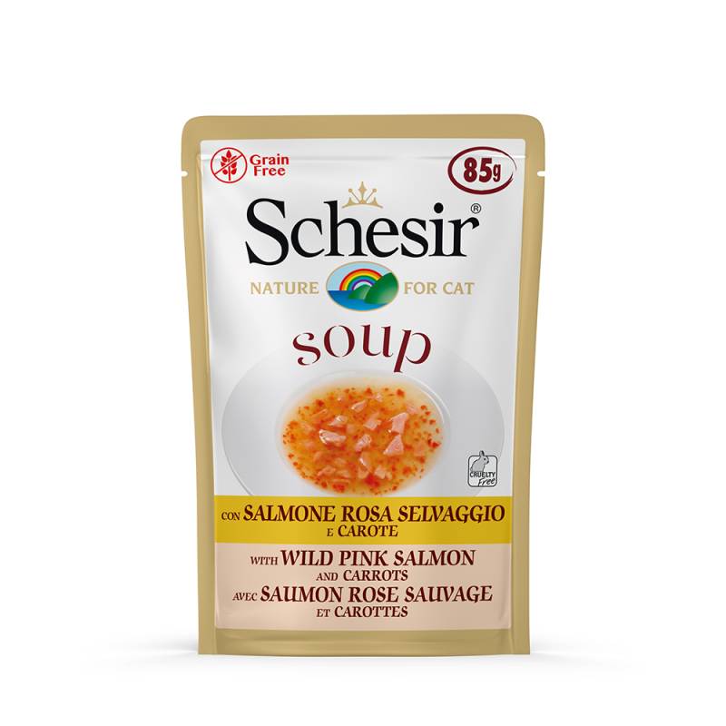 Schesir Cat Soup 6 x 85 g - Wilder Rosa Lachs & Karotten von Schesir