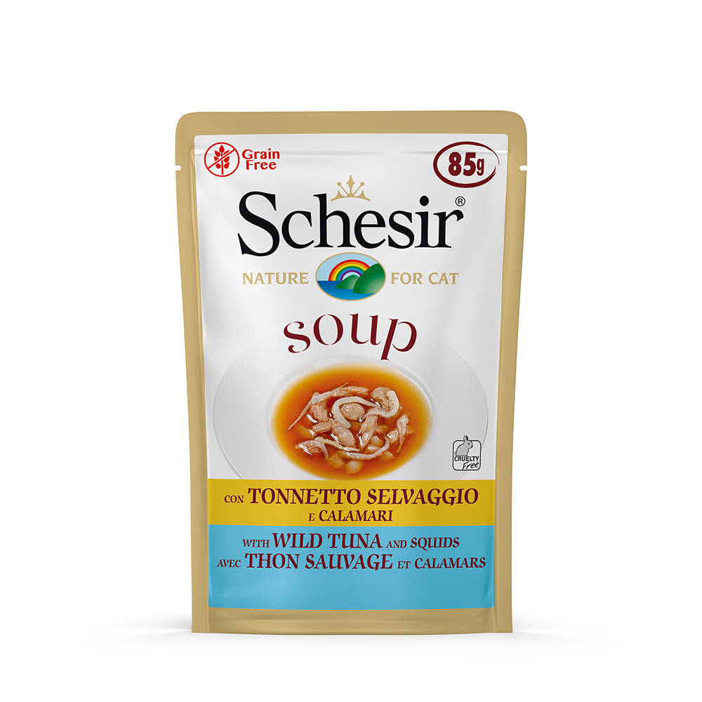 Schesir Cat Soup 6 x 85 g - Wilder Thunfisch & Tintenfisch von Schesir