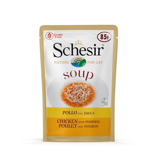 Schesir Cat Soup Huhn mit Kürbis, Katzenfutter Suppe, 20 Beutel x 85 g von Schesir