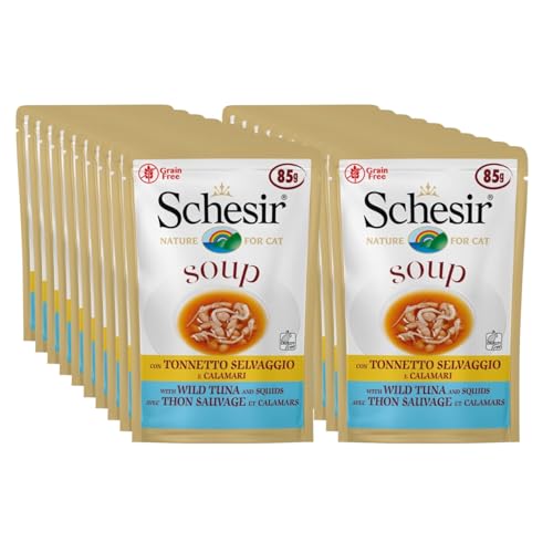 Schesir Cat Soup Thunfisch mit Tintenfisch, Katzenfutter Suppe, 20 Beutel x 85 g von Schesir