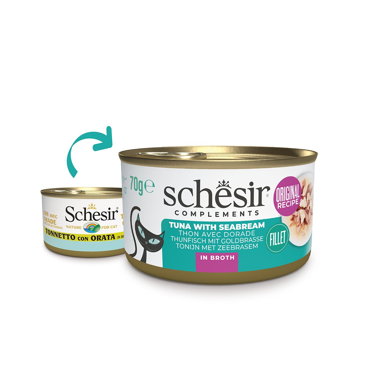 Schesir Cat Thunfisch mit Goldbrasse in Brühe 12x70 g Schesir Cat Thunfisch mit Goldbrasse in Brühe 12x70 g von Schesir