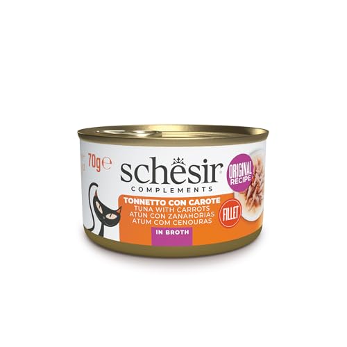 Schesir Cat in Brühe Thunfisch mit Karotten, Katzenfutter nass in eigener Kochbrühe, 24 Dosen x 70 g, 1 Stück (24er Pack) von Schesir