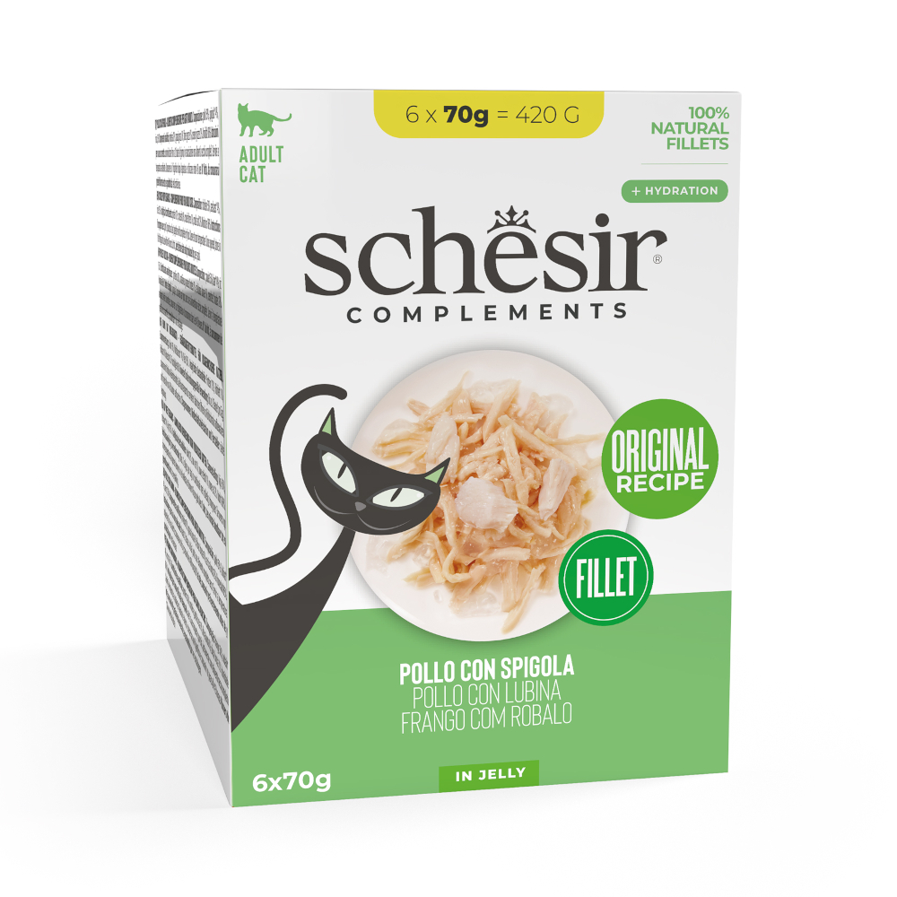 Schesir Complements Filet in Gelee 6 x 70 g - Huhn mit Wolfsbarsch Schesir Complements Filet in Gelee 6 x 70 g - Huhn mit Wolfsbarsch von Schesir