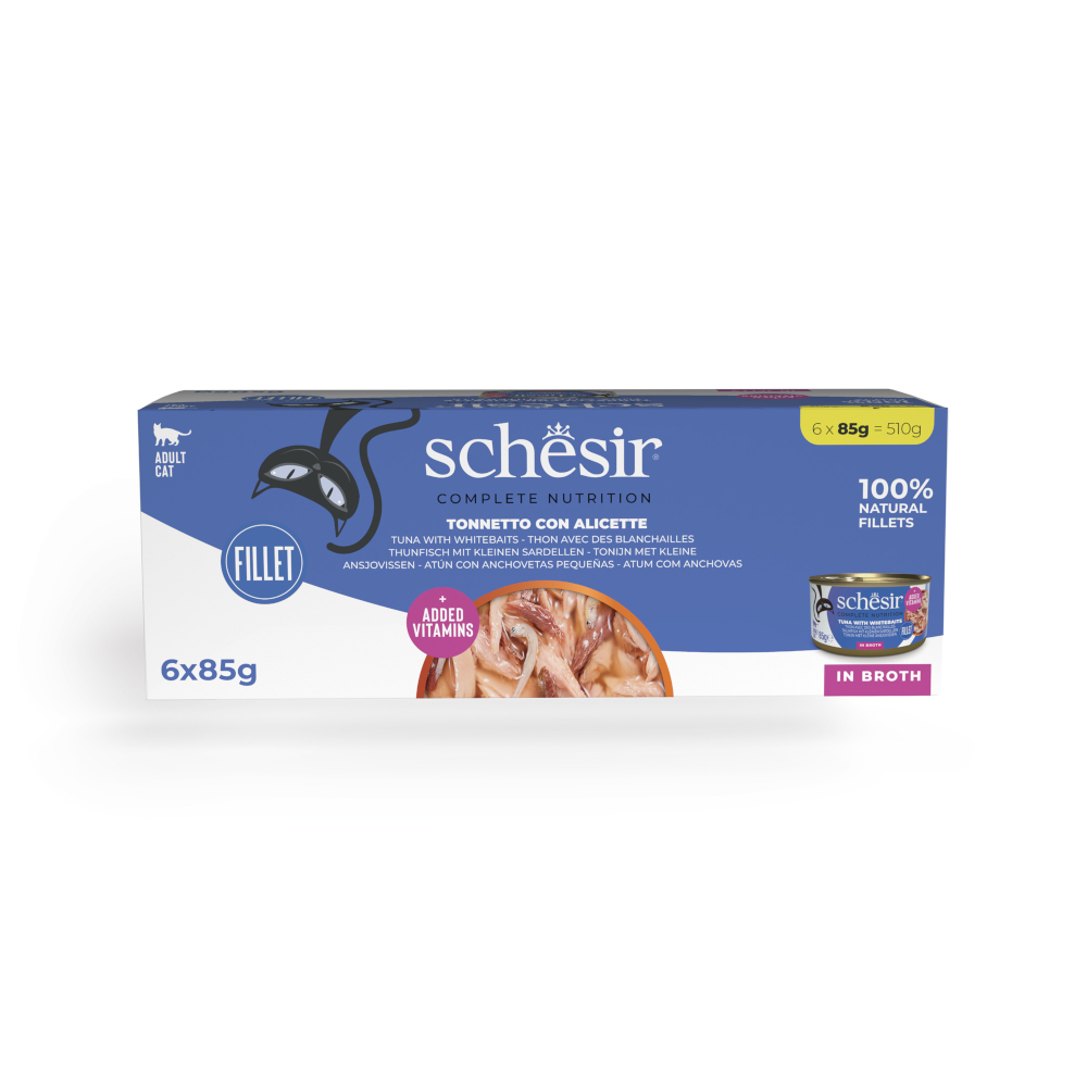Schesir Complete Nutrition Filet in Brühe 6 x 85 g - Thunfisch mit Weißfisch Schesir Complete Nutrition Filet in Brühe 6 x 85 g - Thunfisch mit Weißfisch von Schesir
