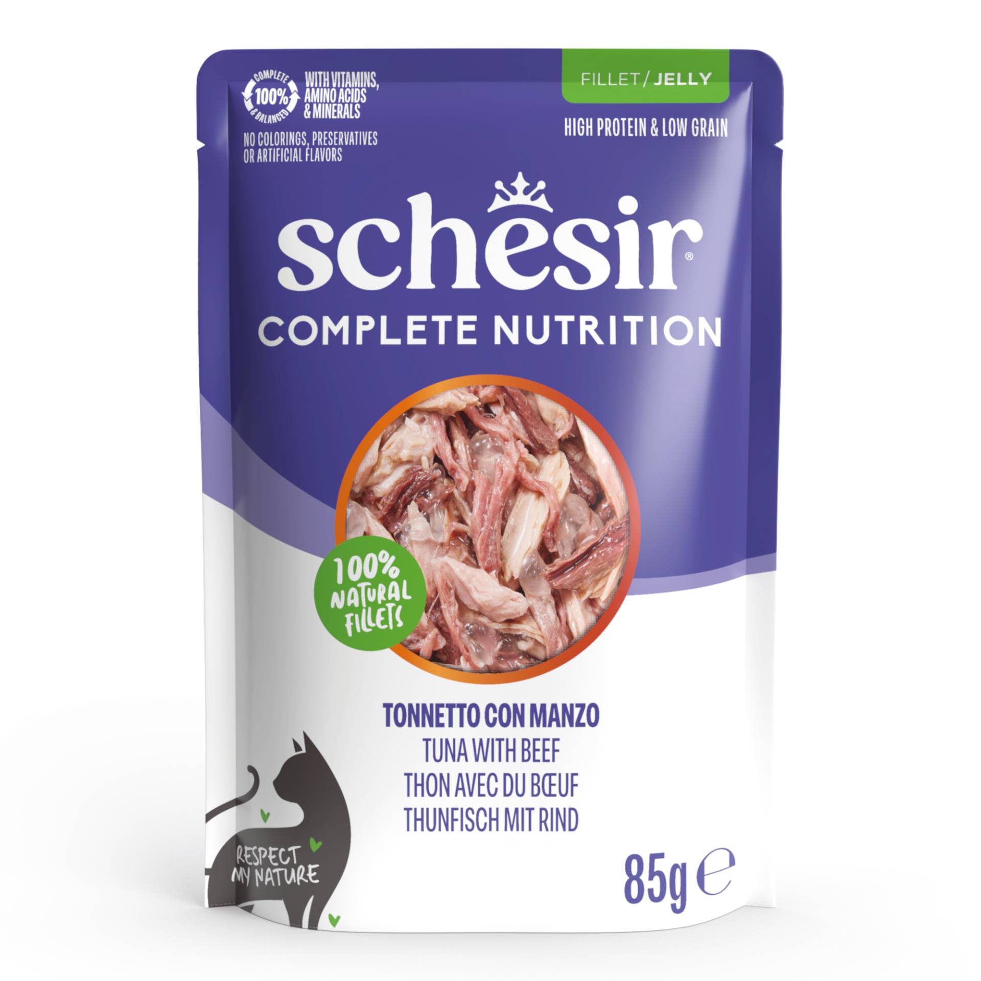 Schesir Complete Nutrition Filet in Gelee 12 x 85 g - Thunfisch & Rind von Schesir