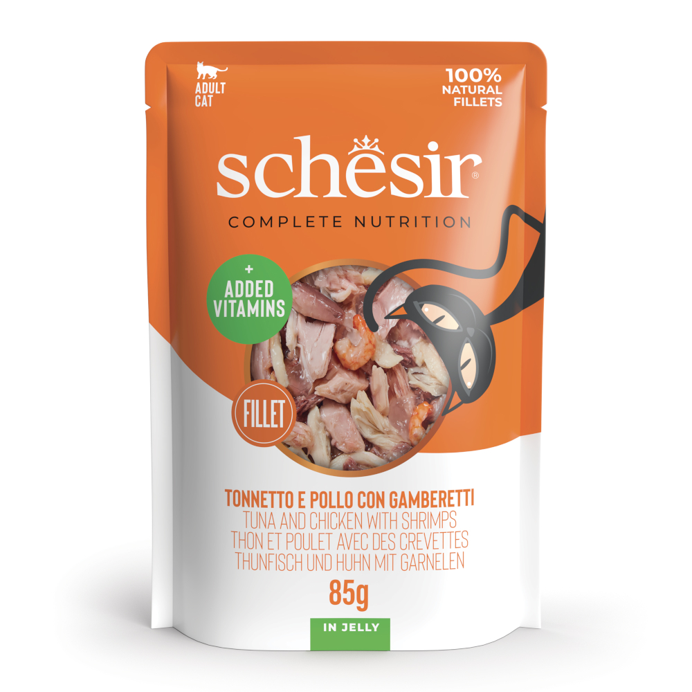 Schesir Complete Nutrition Filet in Gelee 6 x 85 g - Thunfisch und Hühnchen mit Garnelen Schesir Complete Nutrition Filet in Gelee 6 x 85 g - Thunfisch und Hühnchen mit Garnelen von Schesir