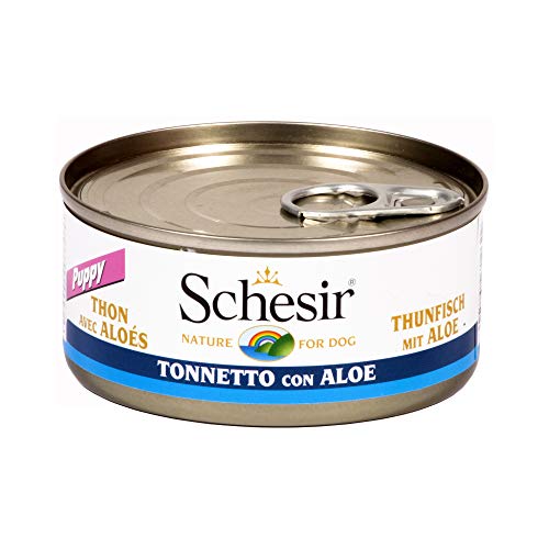 Schesir Dog Puppy Thunfisch mit Aloe Vera, Hundefutter nass für Welpen, 18 Dosen x 150 g von Schesir