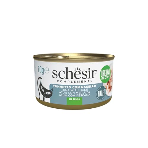 Schesir In Jelly, Thunfisch mit Aloe 12 x 70 g in Dose, komplettes Nassfutter für Katzen, tierversuchsfrei, ohne Konservierungsstoffe, nachhaltige Angelart von Schesir