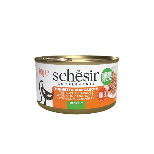 Schesir In Jelly, Thunfisch mit Karotten, 12 x 70 g in Dose, komplettes Nassfutter für Katzen, tierversuchsfrei, ohne Konservierungsstoffe, nachhaltiger Angelmodus Schesir In Jelly, Thunfisch mit Karotten, 12 x 70 g in Dose, komplettes Nassfutter für Katzen, tierversuchsfrei, ohne Konservierungsstoffe, nachhaltiger Angelmodus von Schesir