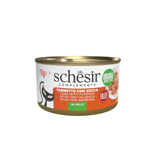 Schesir In Jelly, Thunfisch mit Kürbis, 12 x 70 g in Dose, komplettes Nassfutter für Katzen, tierversuchsfrei, ohne Konservierungsstoffe, nachhaltige Angelart von Schesir