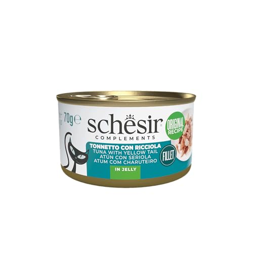 Schesir In Jelly, Thunfisch mit Locken, 12 x 70 g in Dose, komplettes Nassfutter für Katzen, tierversuchsfrei, ohne Konservierungsstoffe, nachhaltige Angelart von Schesir