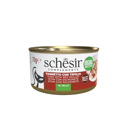 Schesir In Jelly, Thunfisch mit Stiel, 12 x 70 g aus Dose, komplettes Nassfutter für Katzen, tierversuchsfrei, ohne Konservierungsstoffe, nachhaltiger Angelmodus von Schesir