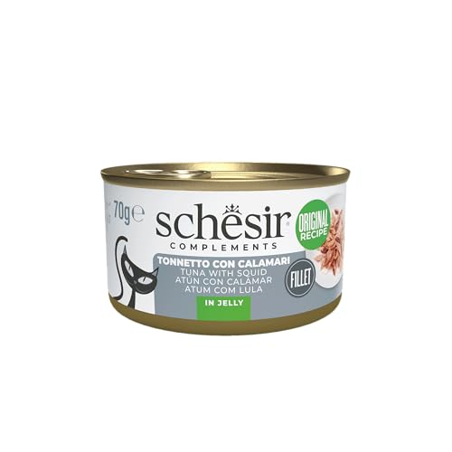 Schesir In Jelly, Thunfisch mit Tintenfisch, 12 x 70 g in Dose, komplettes Nassfutter für Katzen, tierversuchsfrei, ohne Konservierungsstoffe, nachhaltige Angelart von Schesir