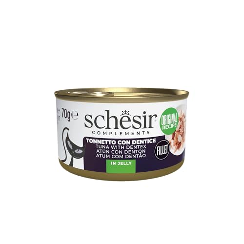 Schesir In Jelly, Thunfisch mit Zahn, 12 x 70 g in Dose, komplettes Nassfutter für Katzen, tierversuchsfrei, ohne Konservierungsstoffe, nachhaltiger Angelmodus von Schesir