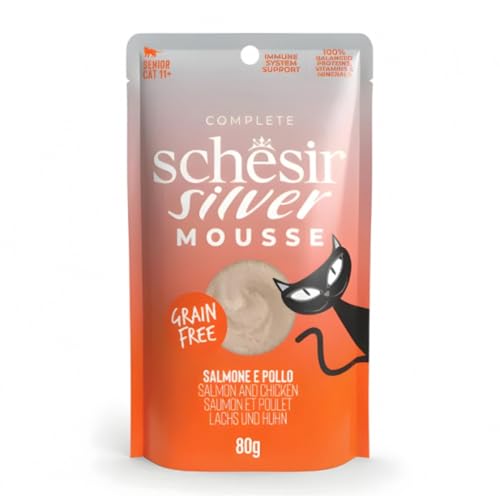 Schesir Silver Mousse Senior Katzennassfutter Lachs und Huhn, 80 g von Schesir