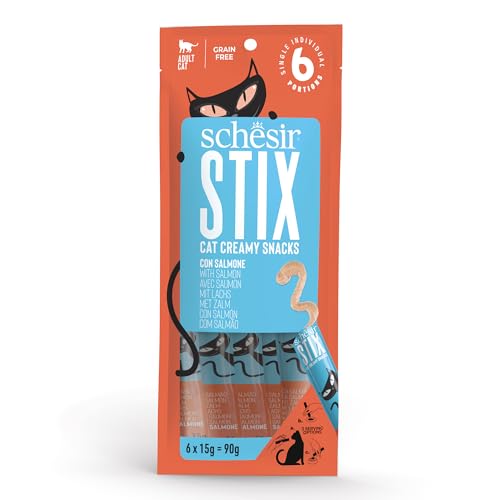 Schesir Stix Cremige Snacks für ausgewachsene Katzen, Lachs, 90 g x 12 Stück von Schesir